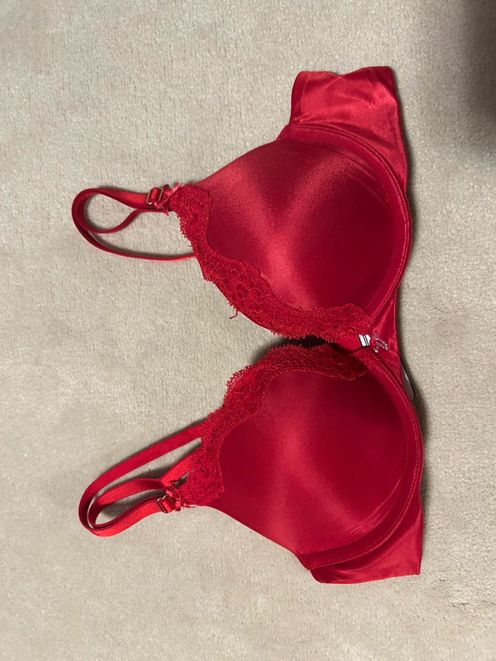 Victoria’s Secret Red Satin Lace Trim Push-Up Bra